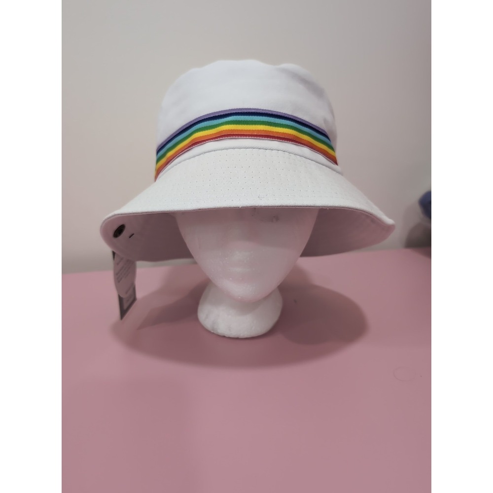 NWT Peter Grimm True Character White Cotton Bucket Hat w/ Rainbow Trim O/S‎